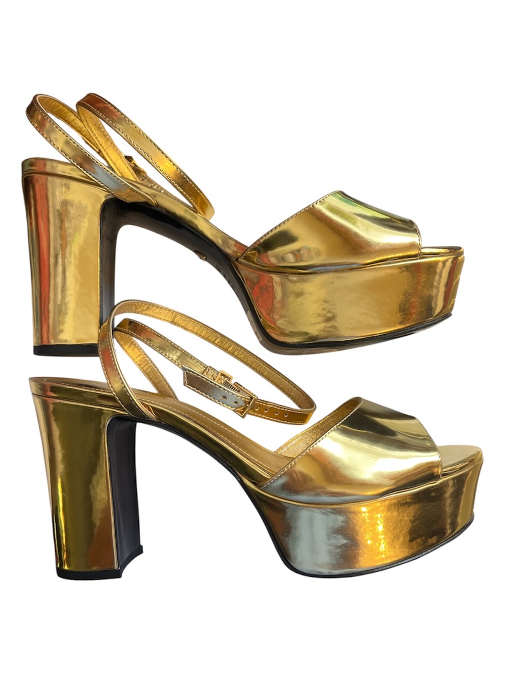 Schutz Sandalia Salto Alto New 10B Gold Ankle Strap Platform Heels